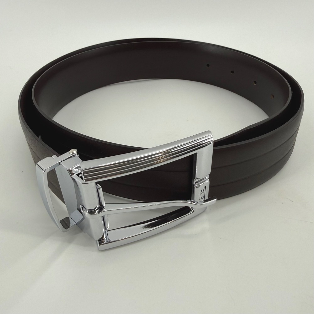 Tumi Mens Brown Leather Belt Silver Removable Buckle 34 85 015998 France